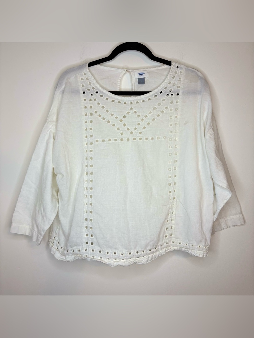Old Navy White Eyelet Women's Peasant Top Size Medium Cottagecore Boho